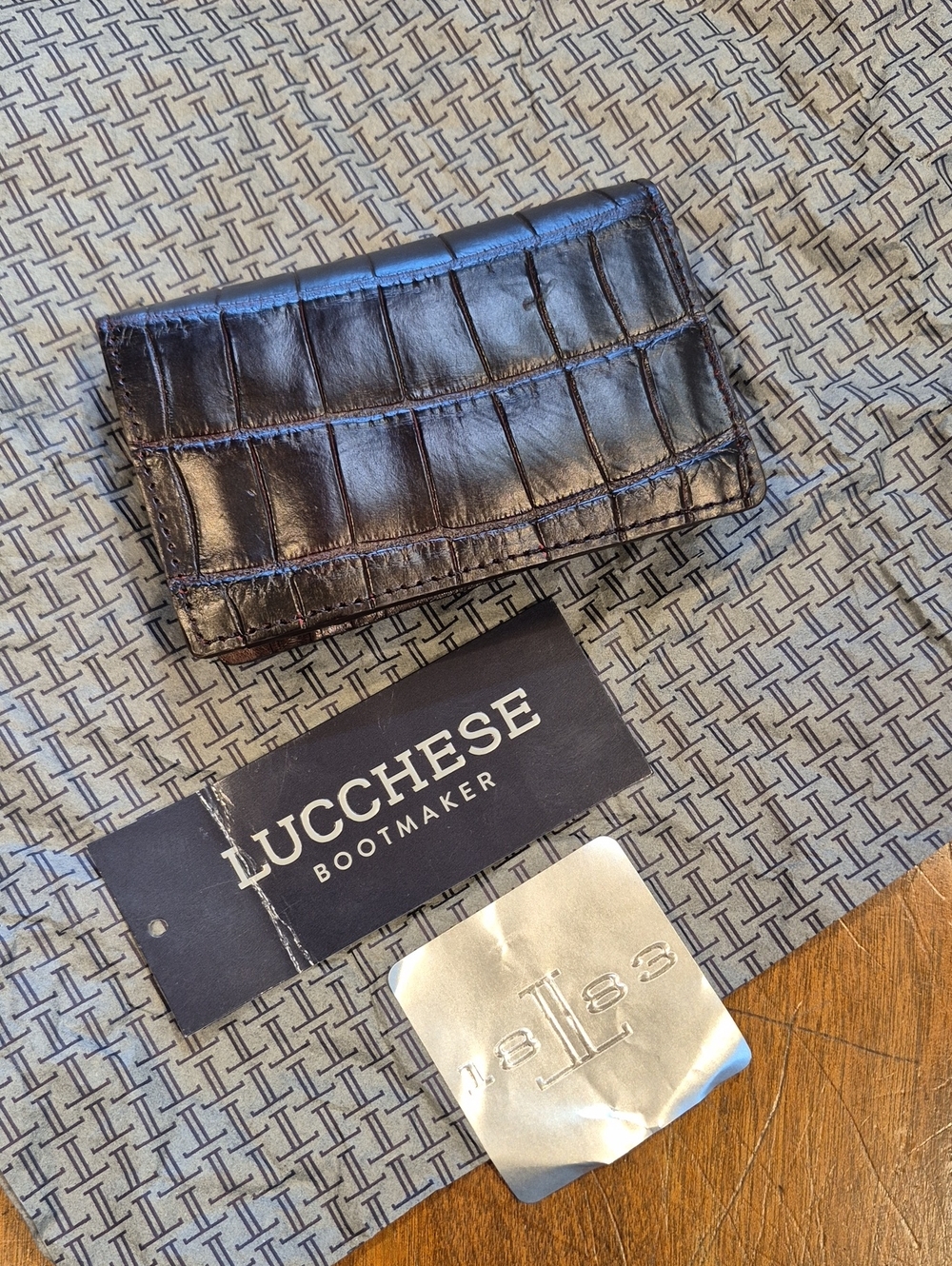 LUCCHESE Bootmaker Crocodile Leather Bifold Wallet Brand New
